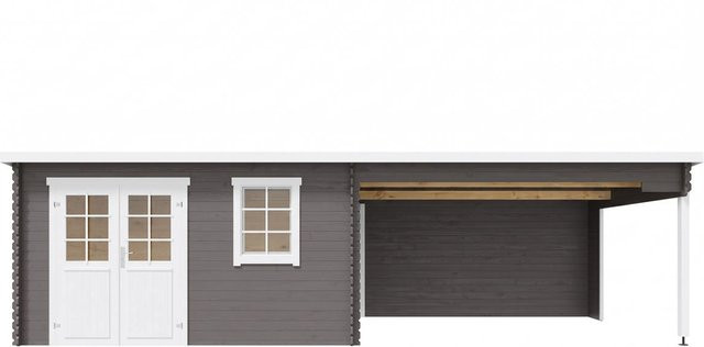 Lasita Gartenhaus Aida mit Anbaudach in Dunkelgrau, Wandstärke 28 mm, B: 780 cm, T: 314 cm, H: 211 cm - Bild 1