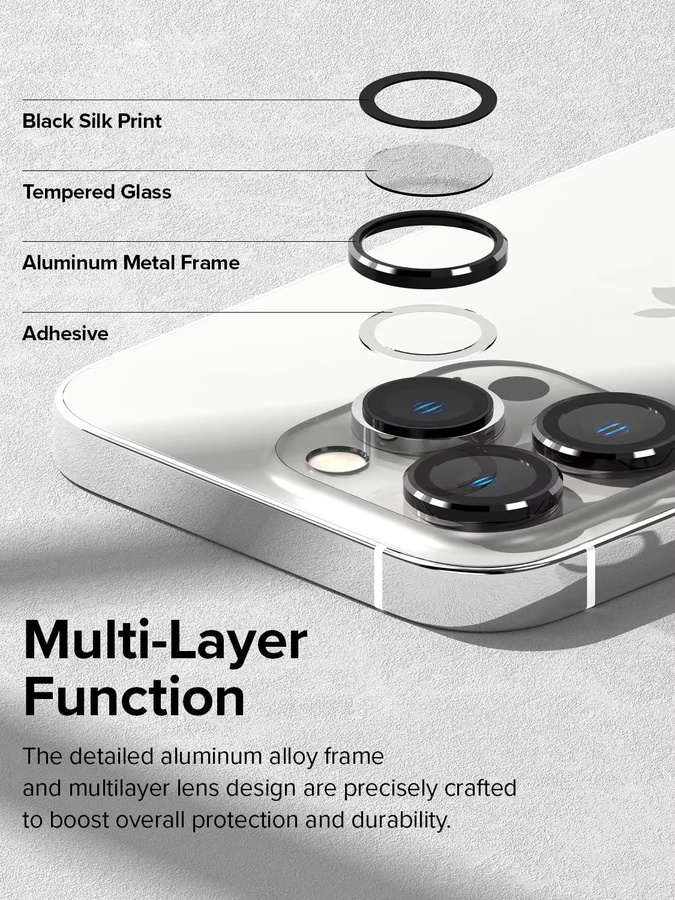 JMUYTOP Kameraobjektivschutz aus Aluminiumlegierung und gehärtetem Glas für iPhone 15 14 13 Pro Max Plus in Silber - Bild 2