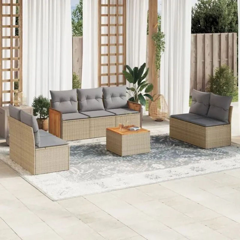 8-tlg. Garten-Sofagarnitur mit Kissen aus Polyrattan in Beige und Grau von VIDAXL - Bild 1
