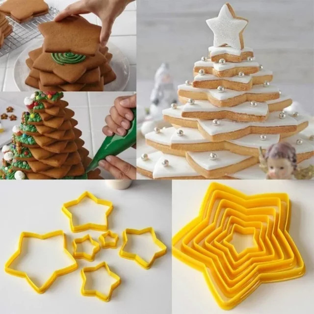 6-teiliges Set Weihnachtliche Ausstechformen für Kekse und Kuchen in Gelb mit 3D-Effekt, Stern und Weihnachtsbaum Motive - Bild 1