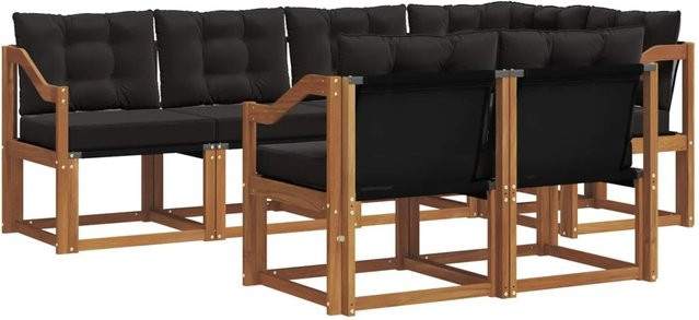 vidaXL Outdoor-Sofagarnitur 7-teilig aus Akazienholz und Textilene in Schwarz und Natur mit UV-beständigen Kissen im L-Shape Design - Bild 1
