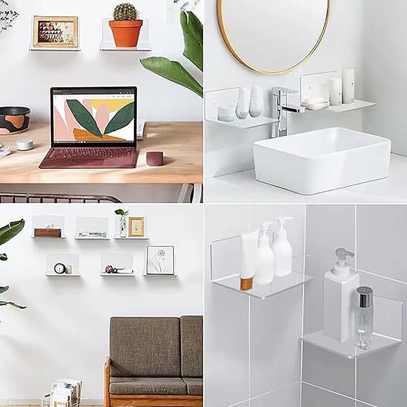 Minimalistisches Acryl Wandregal in Transparent, Rechteckiges Schweberegal zur Wandmontage für Dekoration und Smart Speaker - Bild 4