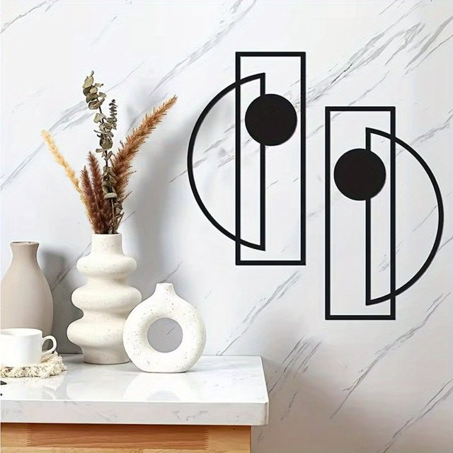 CIFbuy 2er-Set Wanddekoration aus Eisen in Schwarz, minimalistische abstrakte Metallskulpturen für die Wandmontage - Bild 1