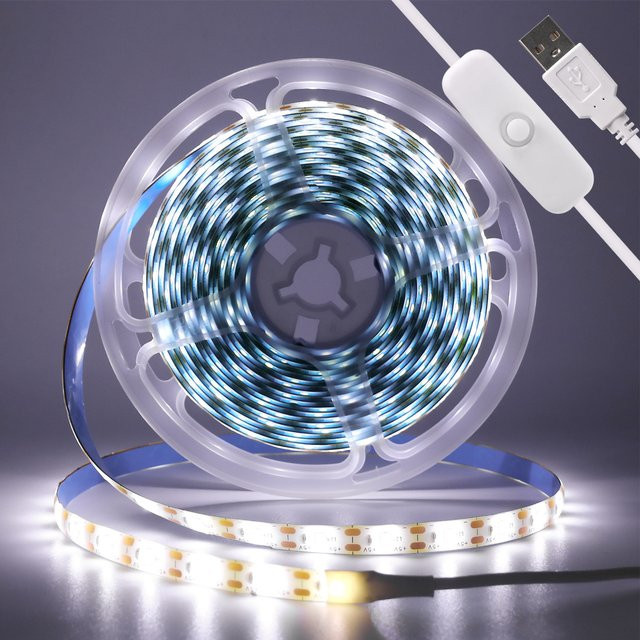 XUNATA RGB LED-Streifen mit USB-Ein/Aus-Schalter, 5V SMD2835, 60 LEDs/m, selbstklebend, Multicolour, für TV-Hintergrundbeleuchtung und Raumdekoration - Bild 1