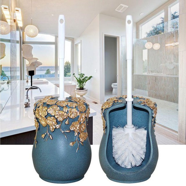 WTEMPO Toilettenbürsten-Set mit Lotusblatt und Frosch Design in Blau und Gold inklusive Standfuß - Bild 1