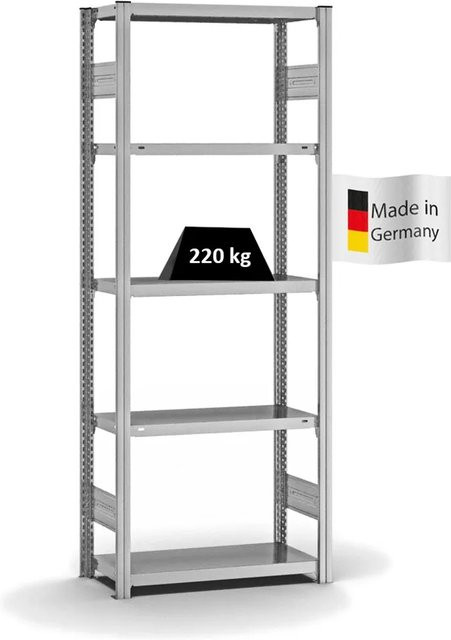 PROREGAL Fachbodenregal Stecksystem T-Profil Medium-Duty in Silber, verzinkt, H x B x T: 200 x 75 x 30 cm, 5 Ebenen, Fachlast 220 kg, beidseitig nutzbar - Bild 1
