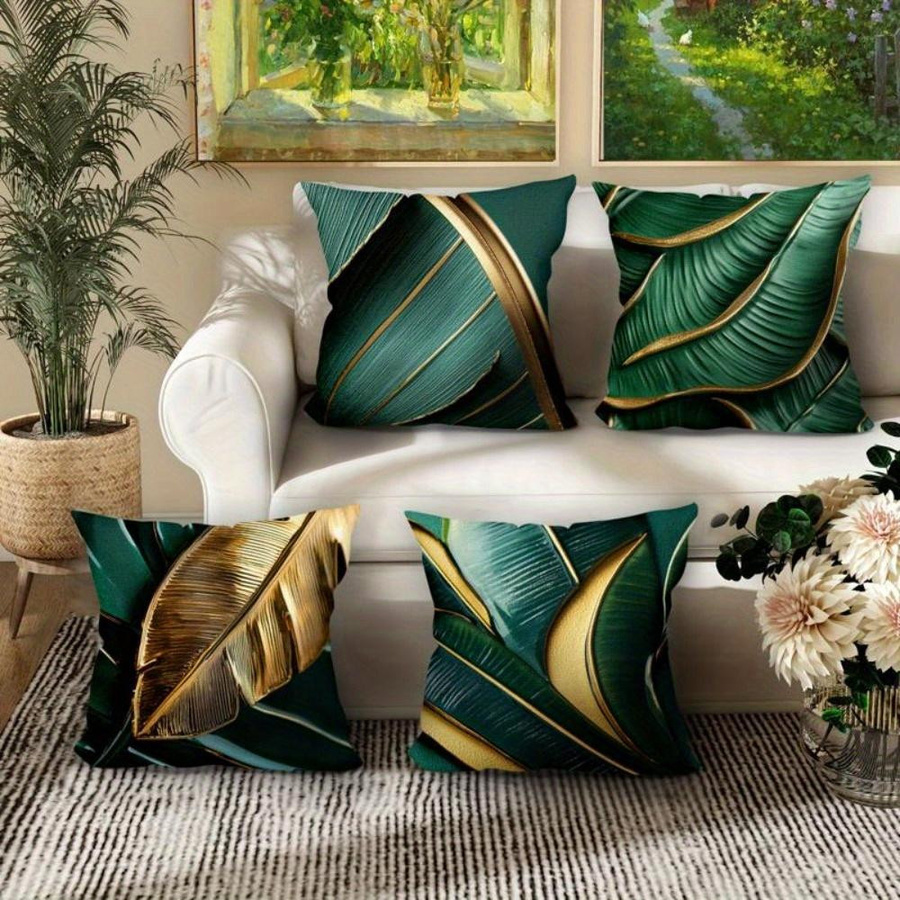 Exquisite Kissenbezüge von JMG Clothing mit grün-goldem Blattmuster, quadratisch, B/B: 50 x 50 cm - Bild 4