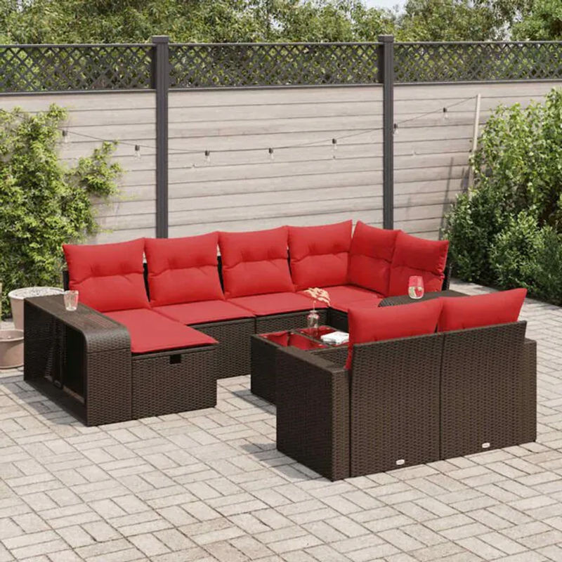 vidaxl 11-tlg. Garten-Sofagarnitur aus braunem Poly-Rattan mit Kissen - Bild 1