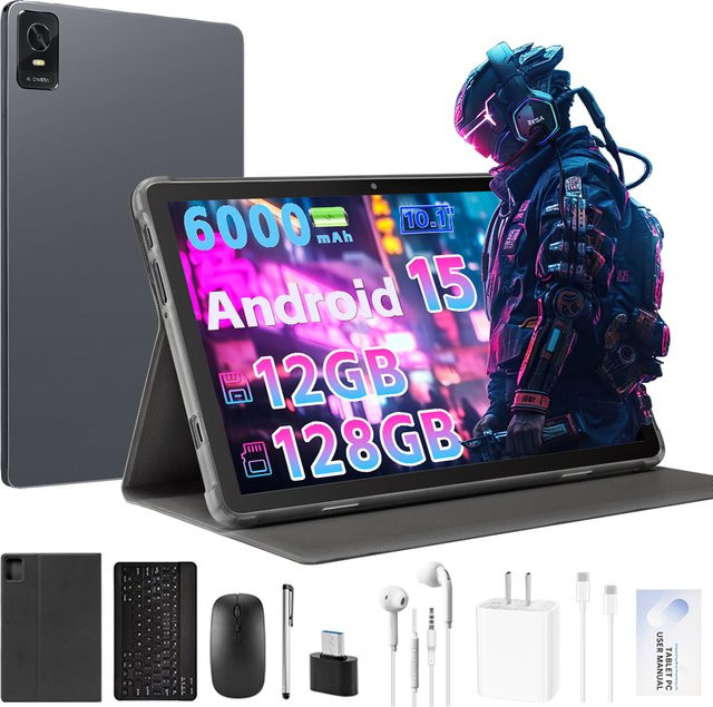 Paitanry Tablet 10,1 Zoll mit Android 15, 12 GB RAM, 128 GB ROM, Octa-Core, Dual-Kamera, 6000 mAh und 1 TB erweiterbarem Speicher - Bild 1