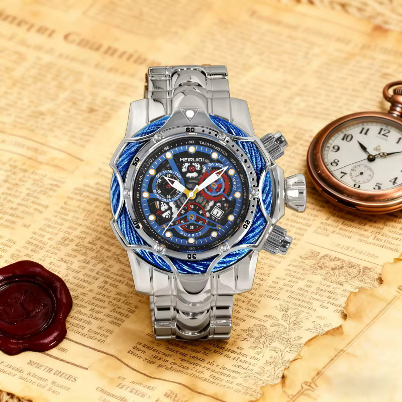 MEIRUIQI Armbanduhr Edelstahl, Quarz, Silber, Herren - Bild 3