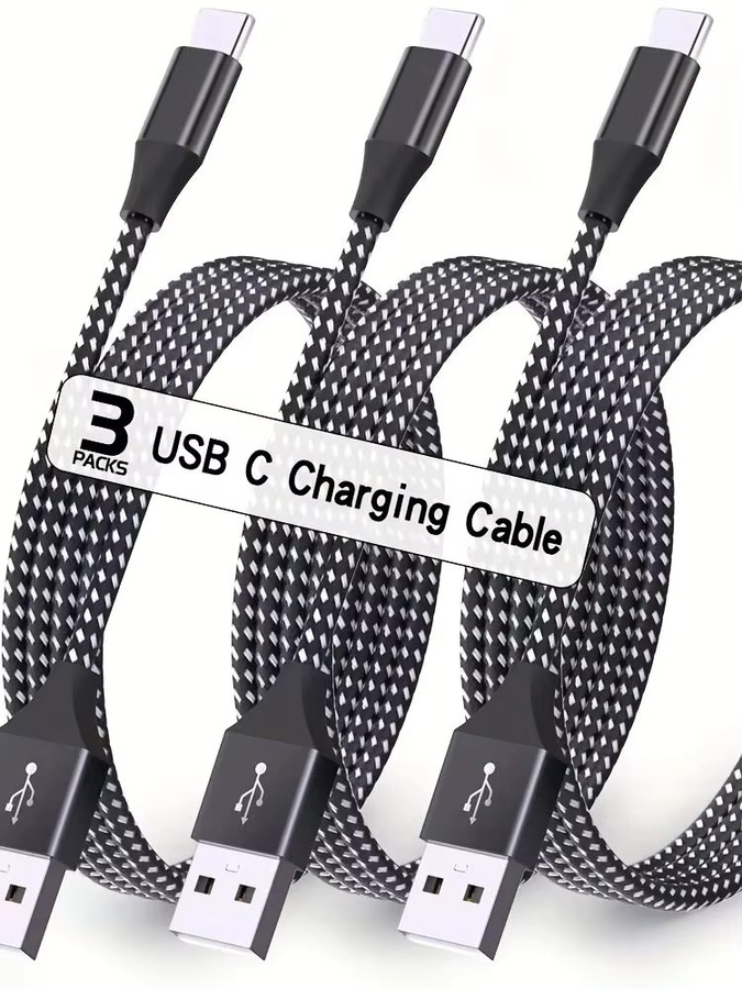 LAIHONEN USB A auf Typ C Datenkabel aus Nylon geflochten, Schwarz, Set mit 2 oder 5 Stück für schnelles Laden und Datenübertragung - Bild 5