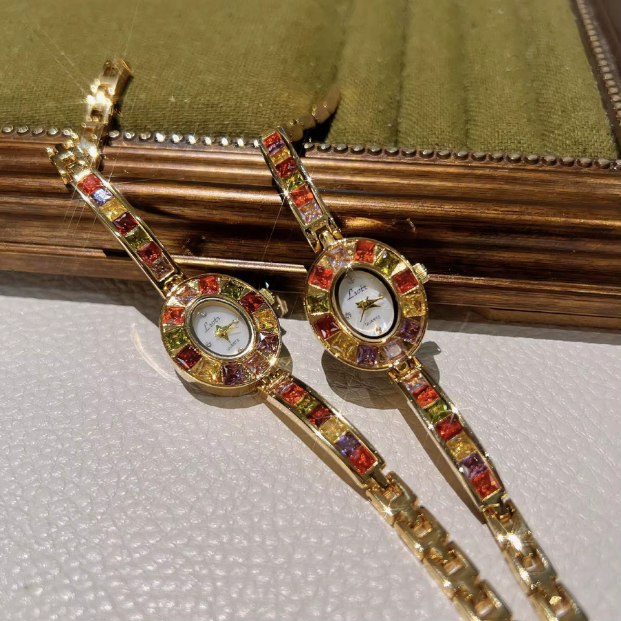 Uhrenarmband Edelstahl, Messing, Gold, Kristall, Damen - Bild 3