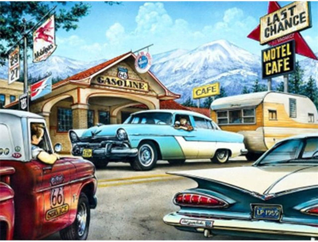 FIYO Diamond Painting 5D Motiv Auto als Landschafts-Stickerei in Vintage-Optik, mehrfarbig, B: 30 cm x H: 20 cm - Bild 1