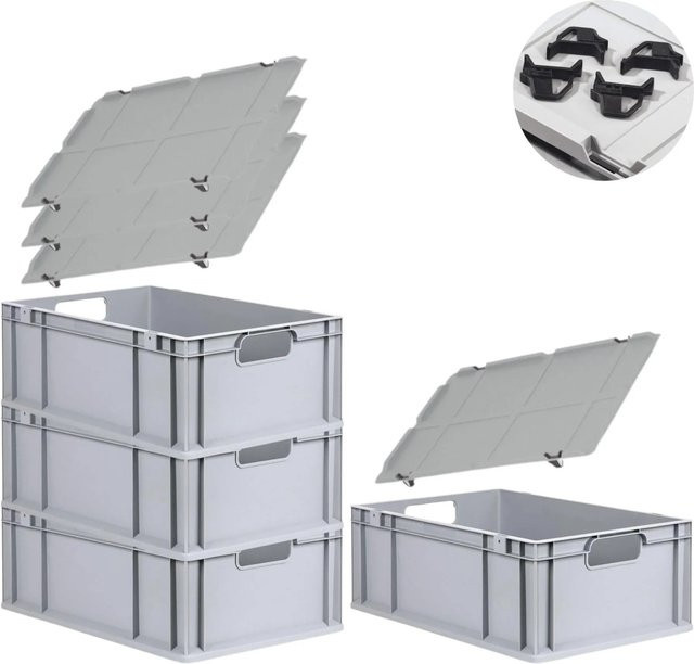 PROREGAL Spar Set 4x Eurobox Nextgen Economy mit Auflagedeckel und Schiebeschnappverschlüssen, Schwarz, H x B x T: 22 x 40 x 60 cm, 44 Liter - Bild 1