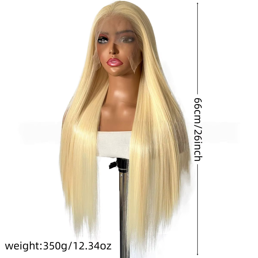 Hellblonde Perücke für Damen, 66 cm glattes Synthetikhaar, HD-Spitze-Frontal - Bild 2