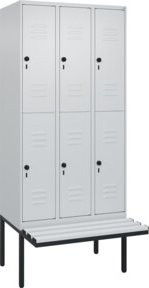 C+P Doppelstock-Spind Classic PLUS Sitzbank mit 3 Abteilen, Farbe Grau, B/T/H: 212 x 90 x 81,5 cm - Bild 1