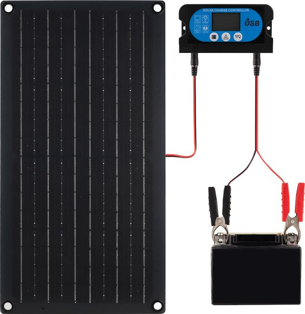 ELEGEEK 16W Solarpanel-Ladegerät-Set mit 12V Solarregler und Dual-Ausgang USB sowie USB-C in Schwarz - Bild 1