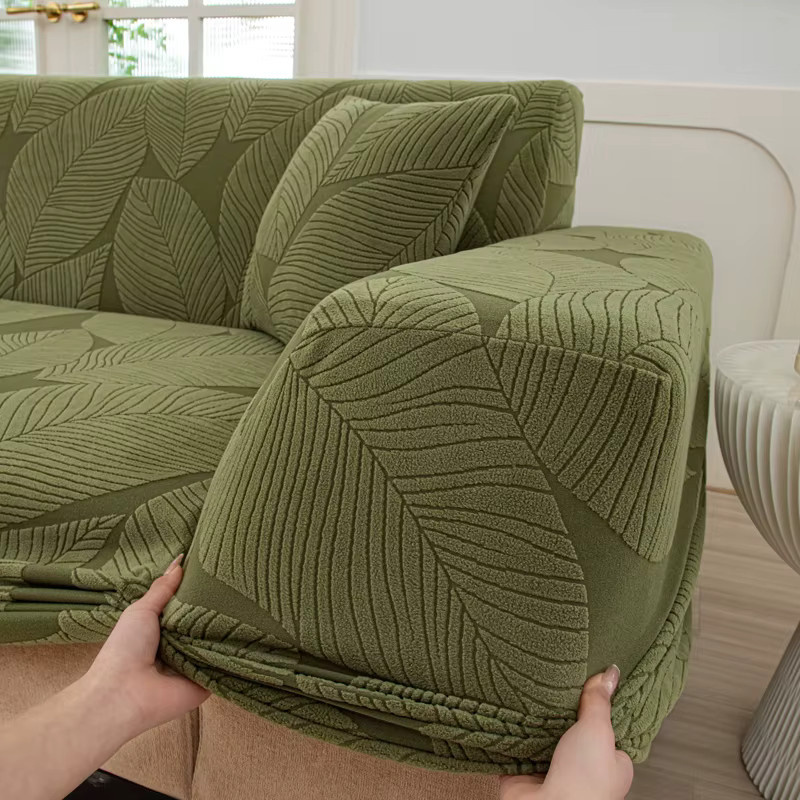 S-EMIGA Sofabezug aus dickem Jacquard-Plüsch für Ecksofas und L-Form Sofas, einfarbig in Pink oder Grün - Bild 4