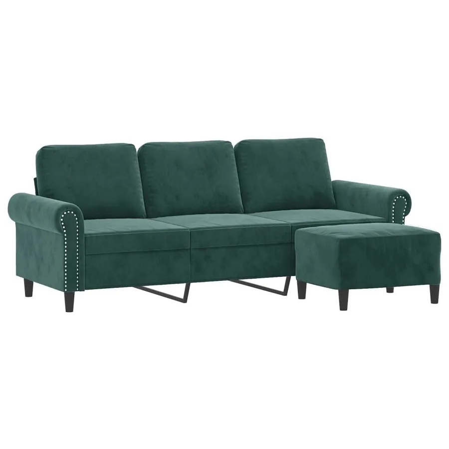 vidaXL 3-Sitzer-Sofa mit Hocker in Dunkelgrün aus Samt und Metall - Bild 2