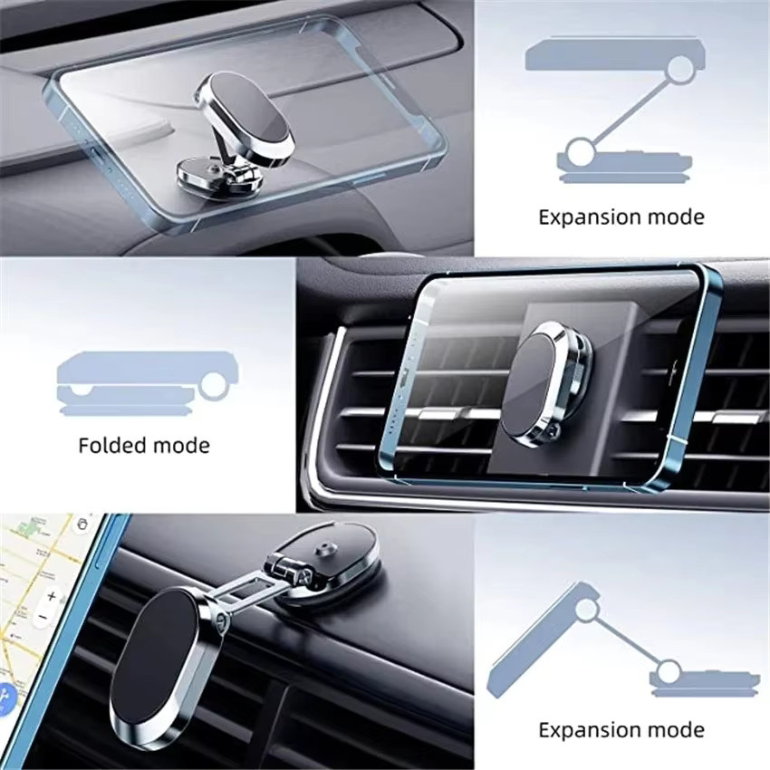 VIKEFON Magnetische Auto-Handyhalterung mit 1080 Grad Rotation, faltbare Universal Luftvent-Halterung für iPhone und Samsung in Silber - Bild 3