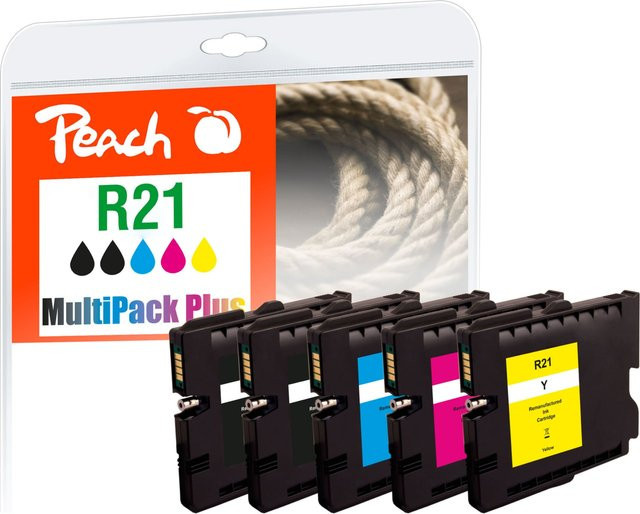 Peach R21 Druckerpatronen-Set für Ricoh Aficio GX 2500 und GX 3000, 5er Pack (2x Schwarz, Cyan, Magenta, Gelb), wiederaufbereitet, ersetzt Ricoh GC21 405532 405533 405534 405535 - Bild 1