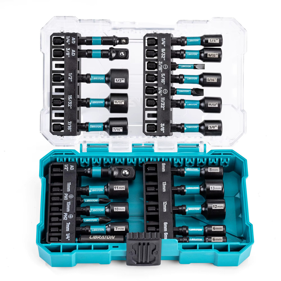 LIBRATON 24-teiliges magnetisches Mutternschraubendreher-Set in Silber mit 1/4 Zoll Sechskant-Bits für Schlagbohrschrauber, inklusive metrischer und SAE-Bits - Bild 5