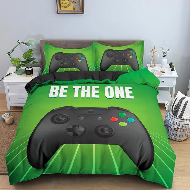 Flylo Bettwäsche-Set für Kinder und Jugendliche mit Gaming Controller Muster, Grün, Polyester, B/H: 70 x 133 cm - Bild 1