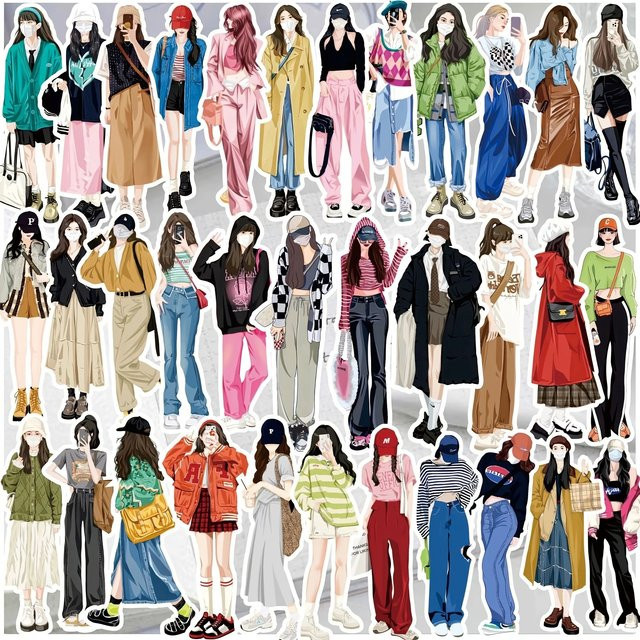 58 Stück dekorative Aufkleber mit vier Jahreszeiten und süßen Mode-Charakteren in Multicolour für Scrapbooking, Tagebuch und Planer - Bild 1