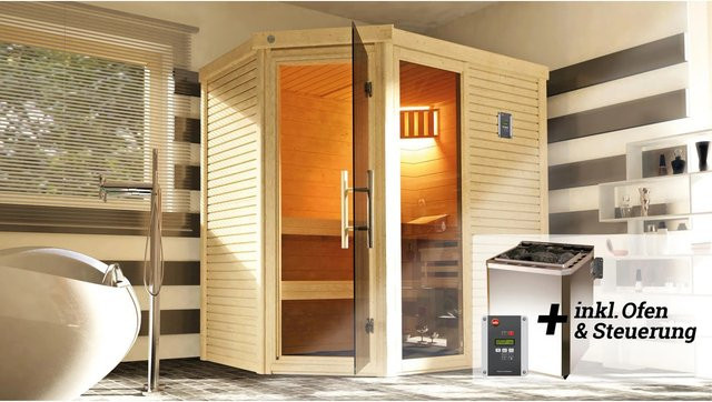 Weka Massivholzsauna Cubilis BioS aus Fichte mit 7,5 kW Heizleistung, Farbe: braun, B/H/T: 198 x 205 x 148 cm - Bild 1