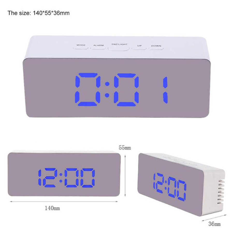 Tooarts Multifunktionaler Kunststoffspiegel mit LED-Nachtlicht, Thermometer, digitaler Wanduhr und Wecker in Weiß - Bild 2