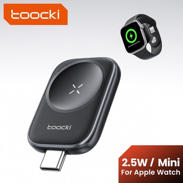 Toocki TW13 Magnetisches kabelloses Ladegerät für Apple Watch S1-S11, SE 2-3 und Ultra 1-3, Typ-C, Schwarz - Bild 1