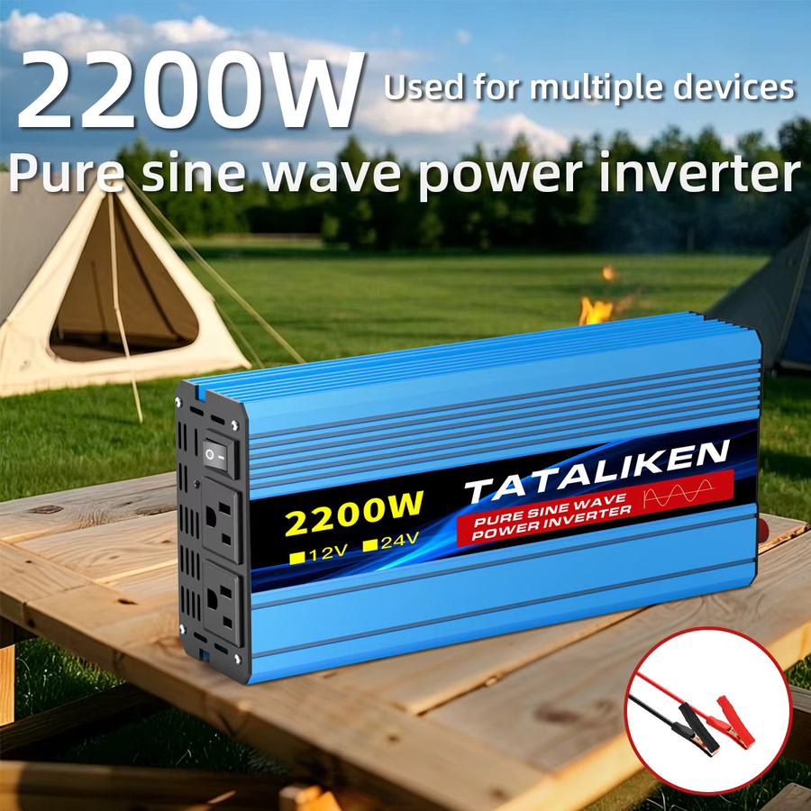 TATALIKEN Reiner Sinus-Wechselrichter 12V DC zu 220V AC 60Hz mit US-Steckdose, LCD-Digitalanzeige und intelligentem Kühlventilator, Blau - Bild 1