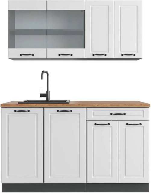 Vicco R-Line Singleküche Landhaus Weiß Strukturiert und Anthrazit mit Eiche Optik, Breite: 140 cm - Bild 1
