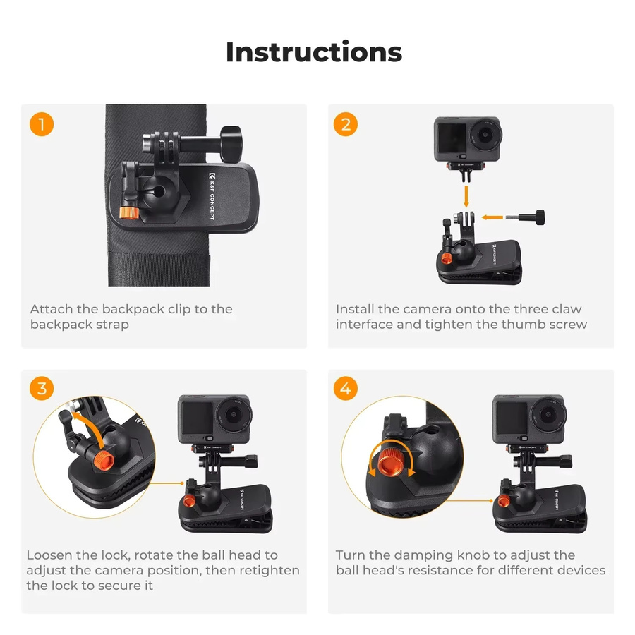 K&F CONCEPT Magnetische Rucksack-Clip-Halterung für DJI Osmo Action 5 Pro 4 3, GoPro Hero und Insta360 X5/4/3 mit 180 Grad Schwenkfunktion, Schwarz - Bild 6