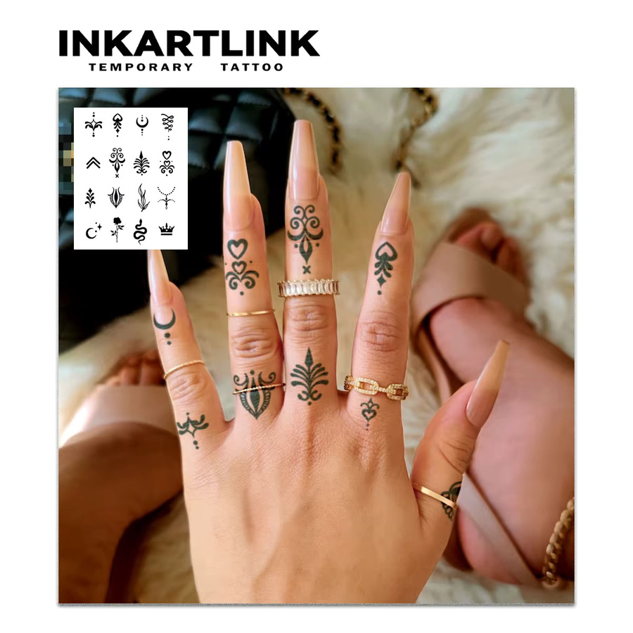 Henna Finger Tattoo, 6 temporäre Tattoo-Aufkleber, wasserfest - Bild 2