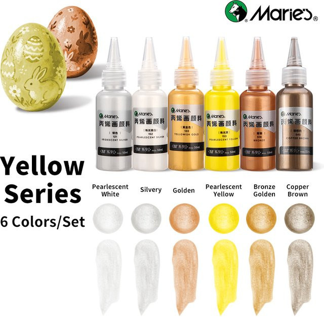 Marie's Metallic-Acrylfarben in Gelb, 6er-Set, 50 ml pro Flasche, Perlglanz-Farben für Basteln und DIY - Bild 1