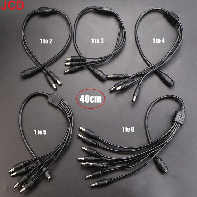 JCD DC Power Splitter Kabel 5,5 x 2,1 mm für LED Streifen und CCTV Kamera, Schwarz - Bild 1
