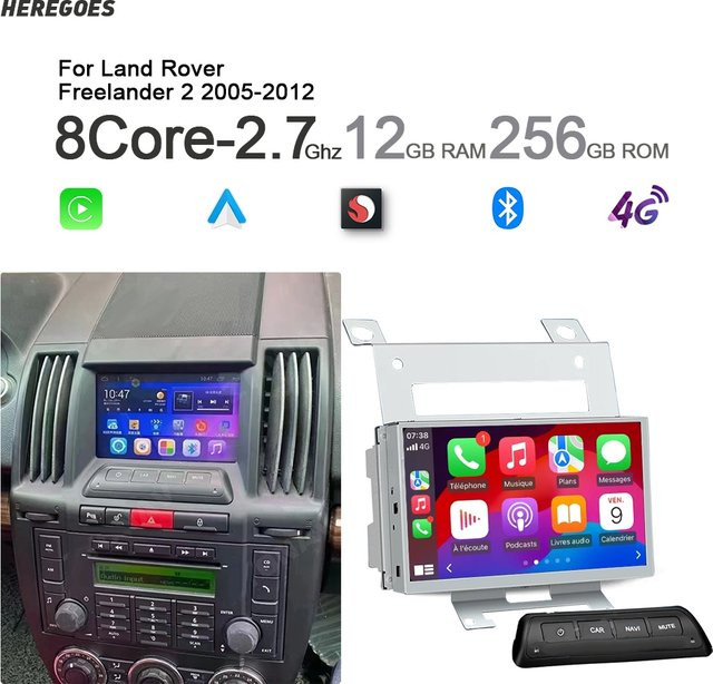 Android Auto Radio für Land Rover Freelander 2 (2007-2015) mit 7 Zoll Display, 12 GB, GPS Navigation, Carplay, Bluetooth und Wifi, Schwarz - Bild 1