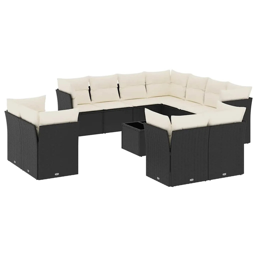 vidaXL 12-tlg. Garten-Sofagarnitur in L-Form aus Polyrattan mit Kissen in Schwarz - Bild 2