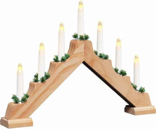 vidaXL Weihnachtskerzenbrücke aus Holz mit 7 LEDs in Braun, B/T/H: 39,5 x 5 x 29 cm