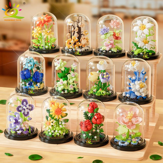 HUIQIBAO MOC Ewiges Bouquet Display Box Micro Bausteine Blumen Modell DIY Dekoration Multicolor - Bild 1