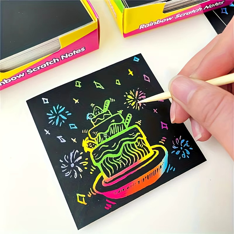100 Stück Regenbogen Scratch-Off Mini-Kunst-Haftnotizen in Multicolour aus Papier - Bild 5