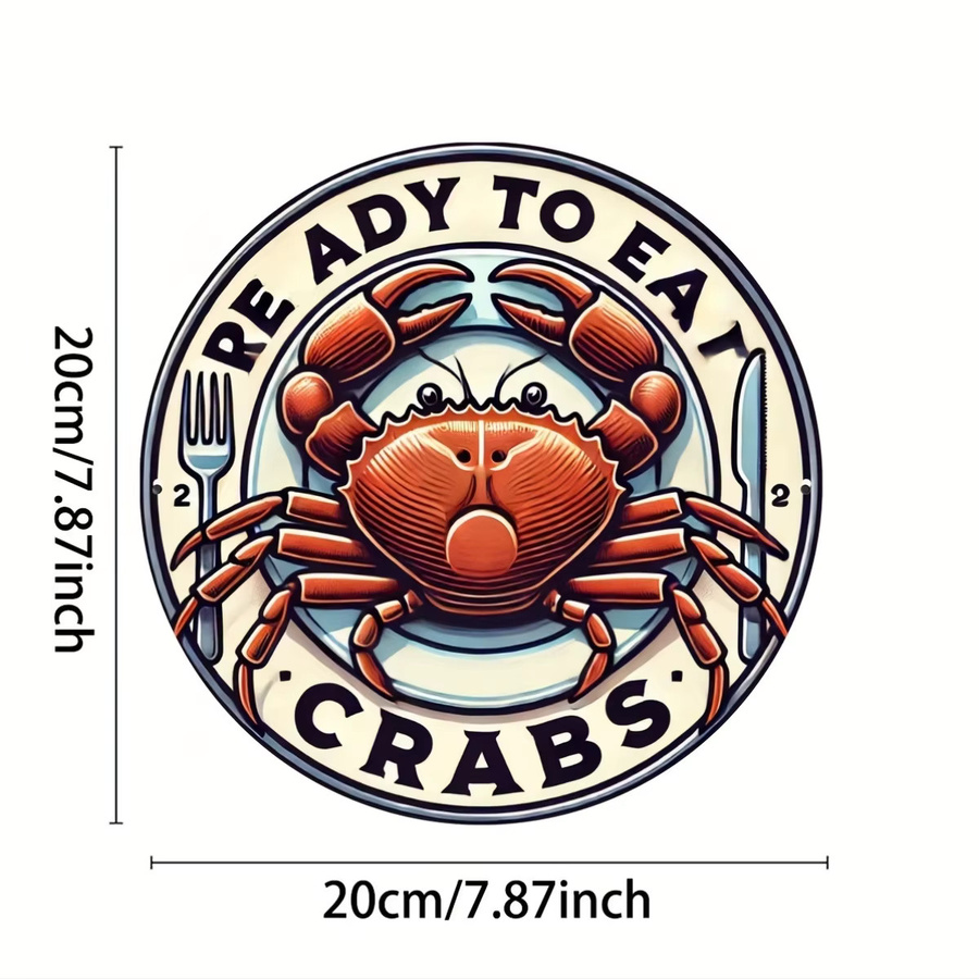 Potdemiel Rundes Aluminium-Wandkunstschild Ready to Eat Crab Design in Mehrfarbig, Durchmesser: 20,3 cm - Bild 2