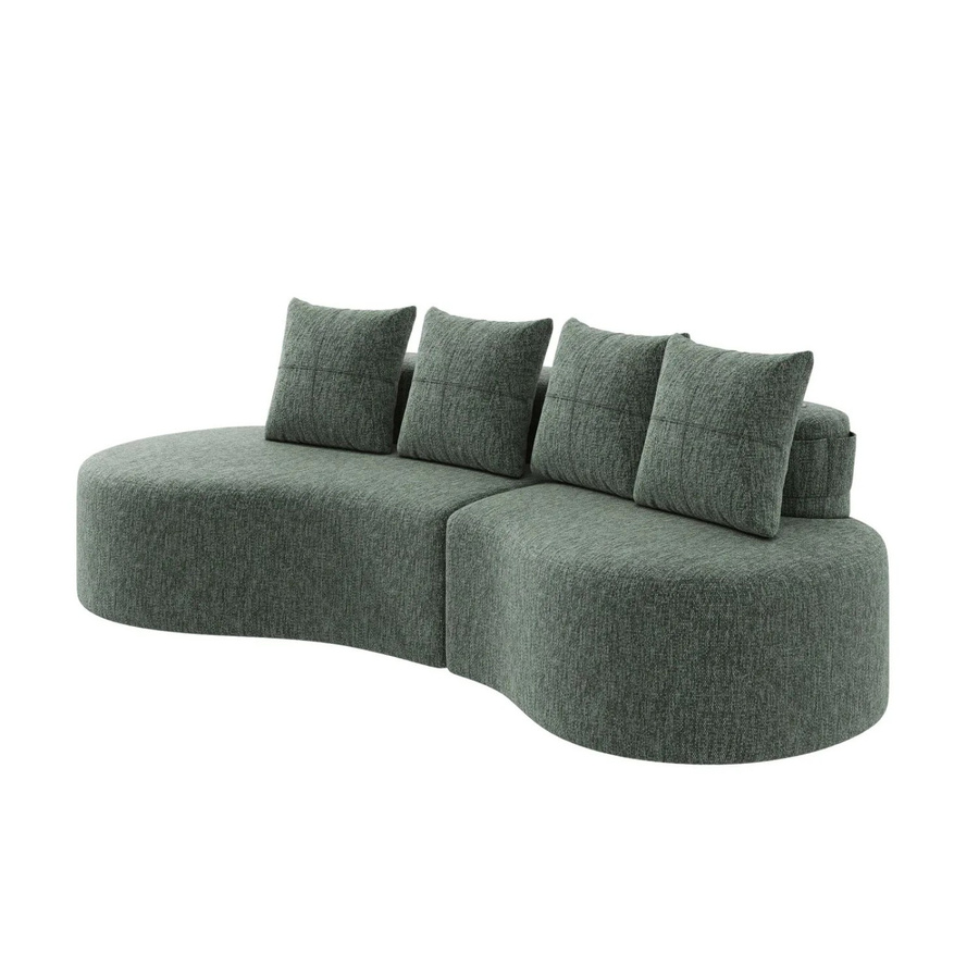 PXloue Leinenstoff Sofa in Grün mit 4 Kissen, Becherhalter und Seitentaschen, B/T/H: 240 x 109 x 109 cm - Bild 2