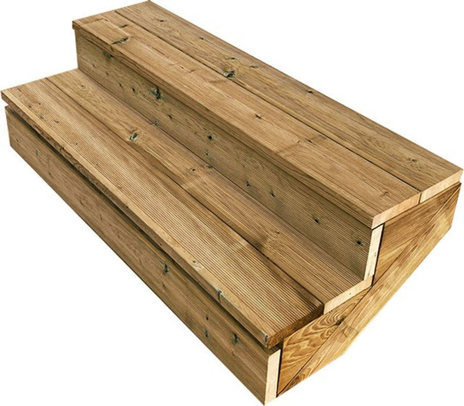 Vinuovo Terrassentreppe aus Holz mit 2 Stufen und Setzstufen, braun, Breite: 120 cm, Höhe: 37 cm - Bild 1