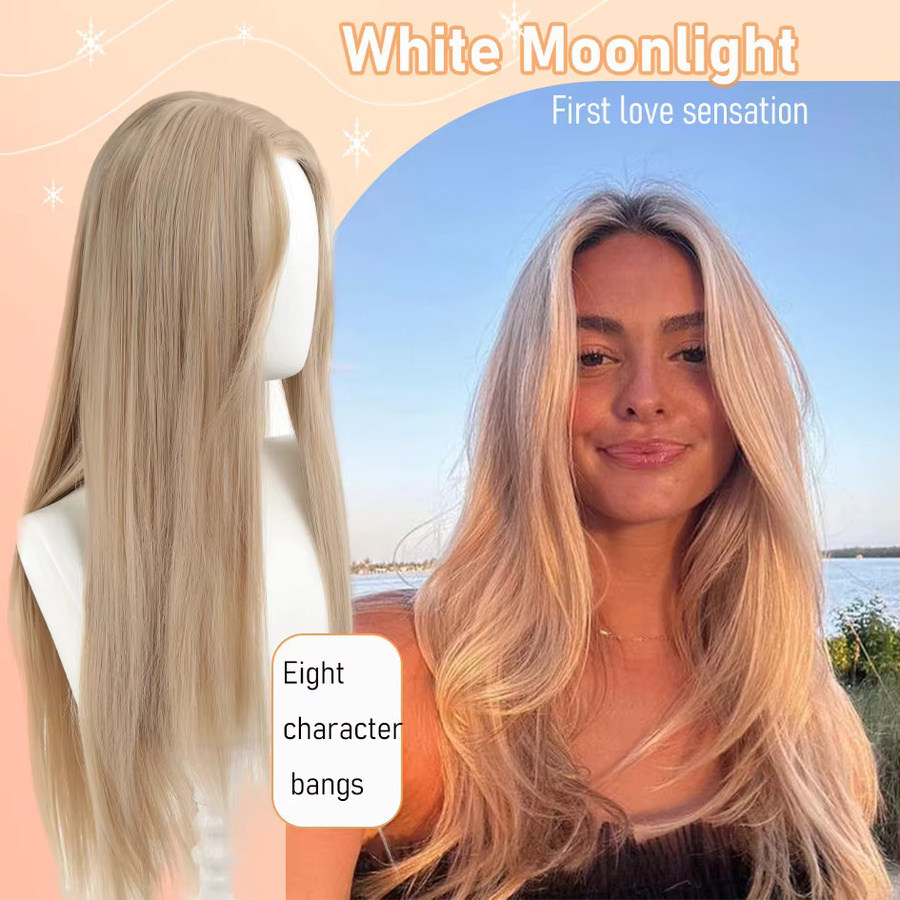 allaosify Synthetische Perücke, langes glattes Haar mit Pony - Bild 2