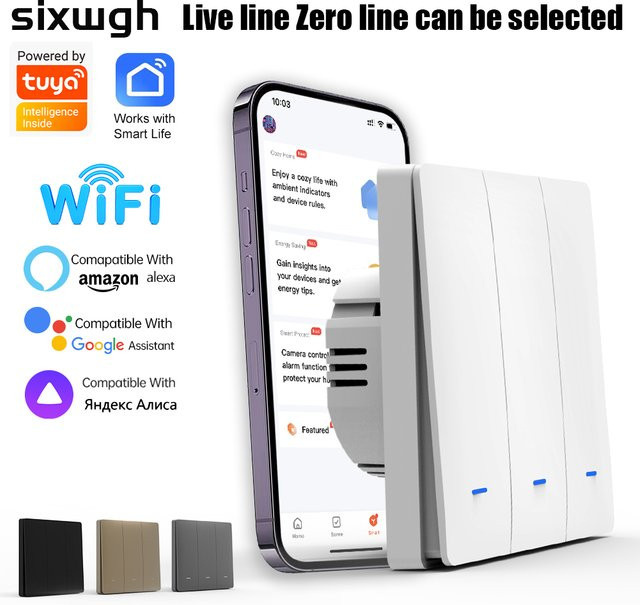 Tuya WLAN Smart-Schalter in Weiß, kompatibel mit Alexa und Google Assistant, App-Fernsteuerung und Timer für die Smart Life App, einphasig - Bild 1