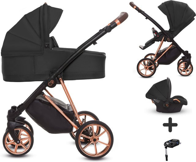 TPFLiving 4in1 Kinderwagen Ultra Stoff in Schwarz mit Gestell in Roségold - Bild 1