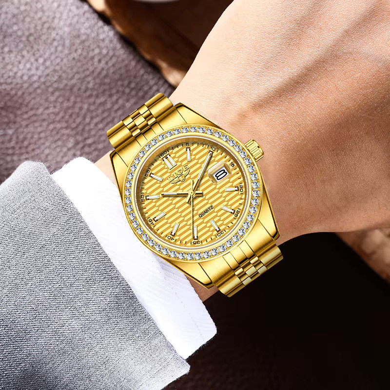 LIGE Armbanduhr, Quarz, Gold, Diamantbesetzt, Edelstahl, Herren - Bild 6