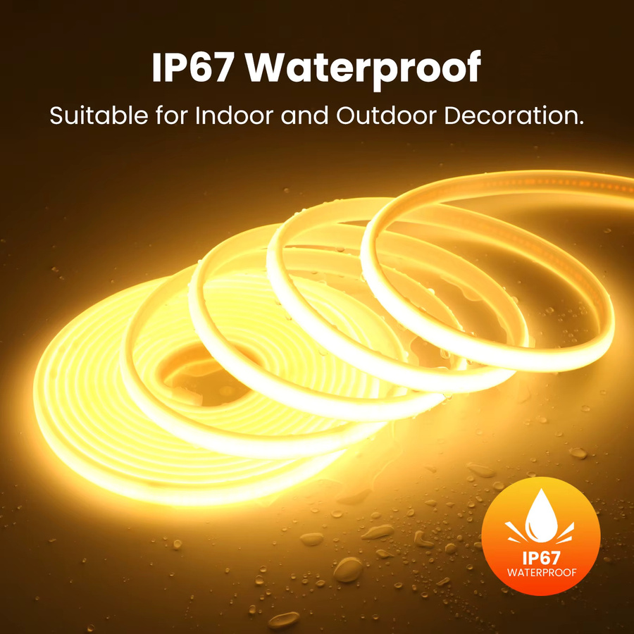 HAGAHA COB LED Streifen IP67 wasserdicht flexibel mit 320 LEDs/m für 12V 24V DC Anschluss in Weiß - Bild 3